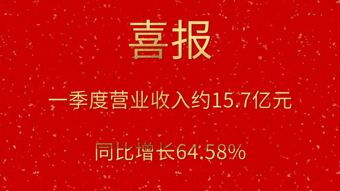 公司一季度實(shí)現(xiàn)營(yíng)業(yè)收入約15.7億元，同比增長(zhǎng)64.58%